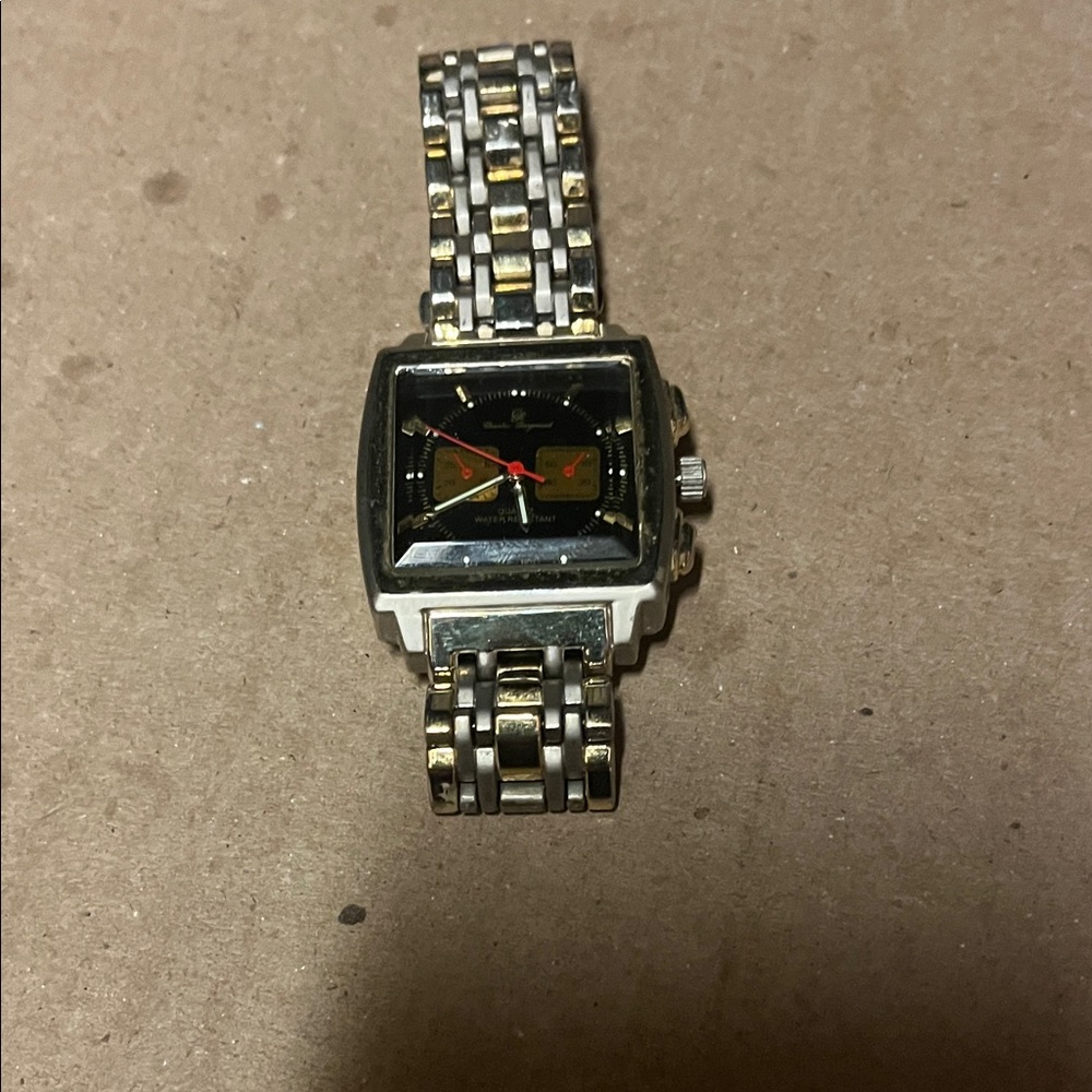 Men's Black and Gold Watch Vintage Chronograph